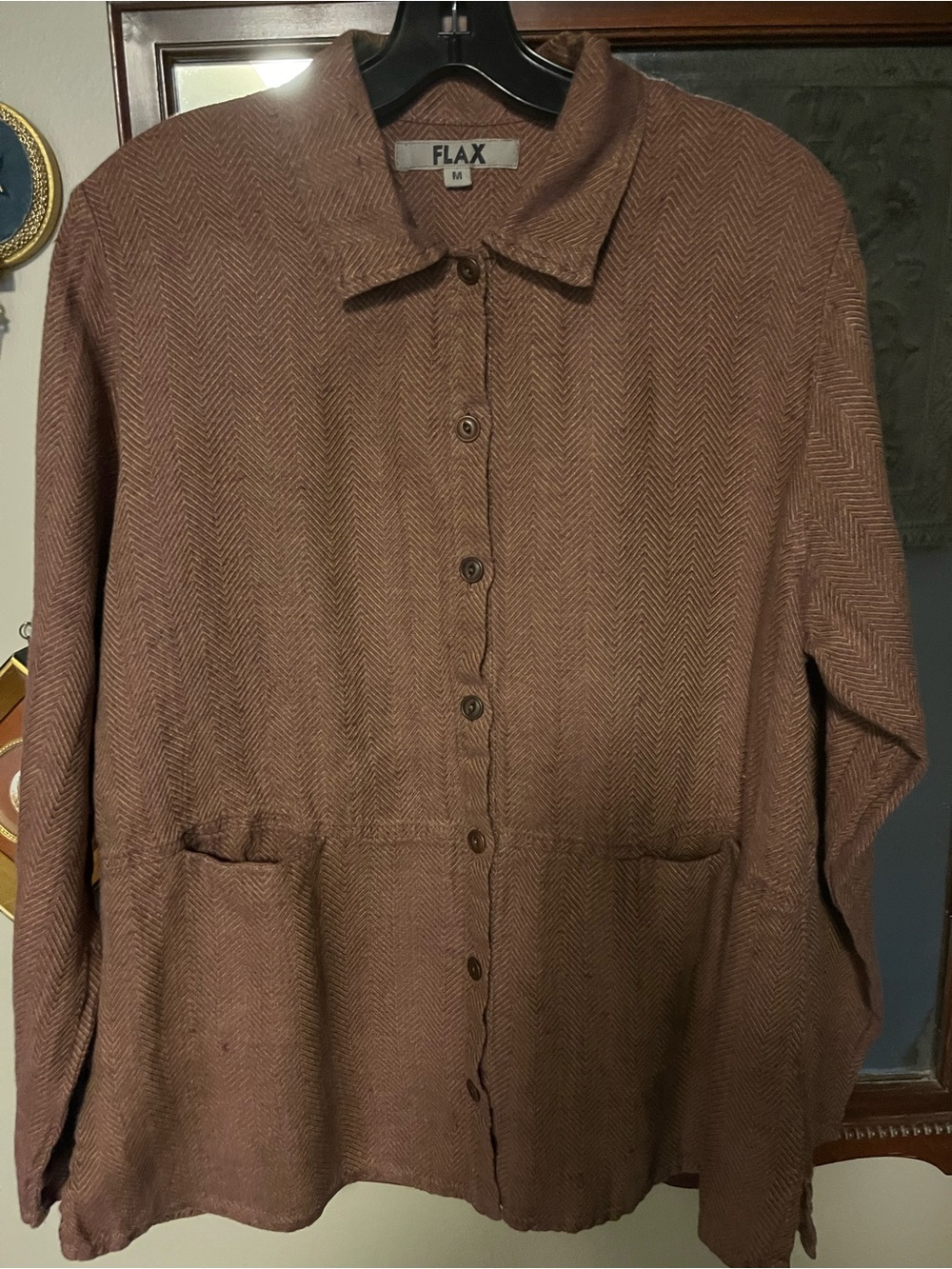 FLAX Women's Brown Herringbone Button-Front Jacket